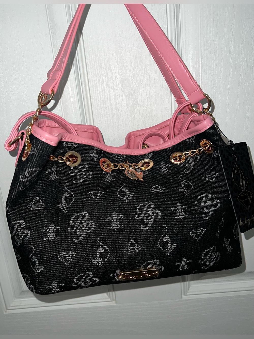 NEW HTF VIRAL BabyPhat Denim Pink tote purse